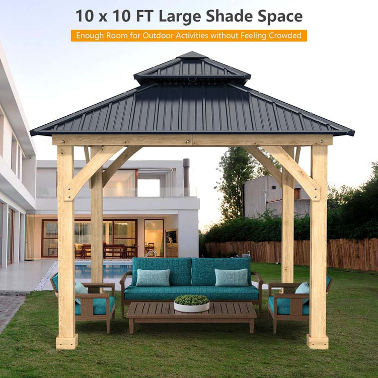 10 X 10 Ft Outdoor Patio Hardtop Gazebo With Wood Frame Amp 2 Tier Metal Roof All Weather Gazebo Pergolas Shelter
